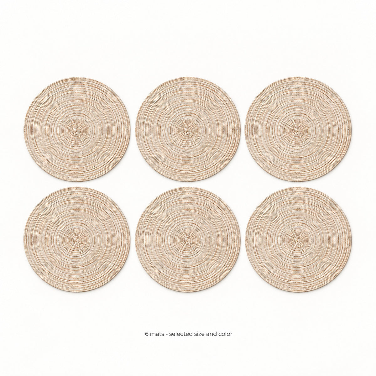 Six round mats in the selected size and color.