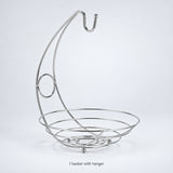 One chrome-finished iron fruit bowl with its banana hanger; fruit is not included.