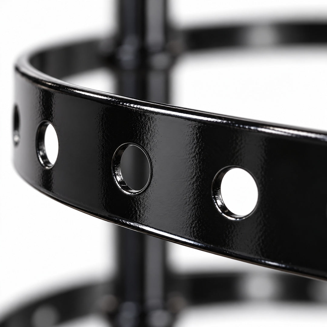 Black metal earring ring with round hanging holes.