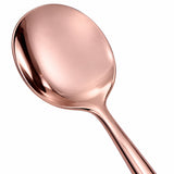 Close-up of the rose-gold spoon polished metal bowl and neck.