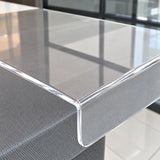 Close-up of the transparent acrylic edge and rounded counter-lip corner.