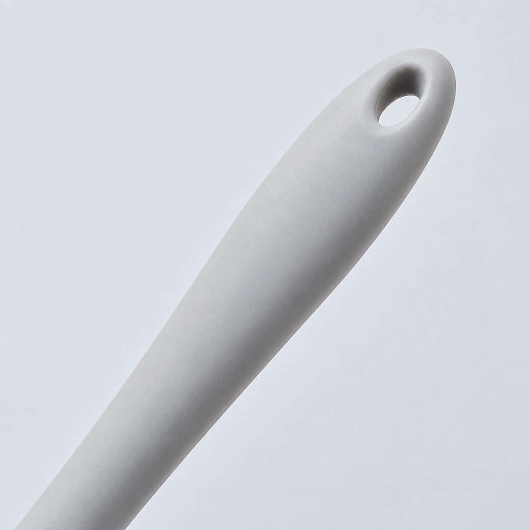 Light-gray silicone handle hanging hole and smooth finish.