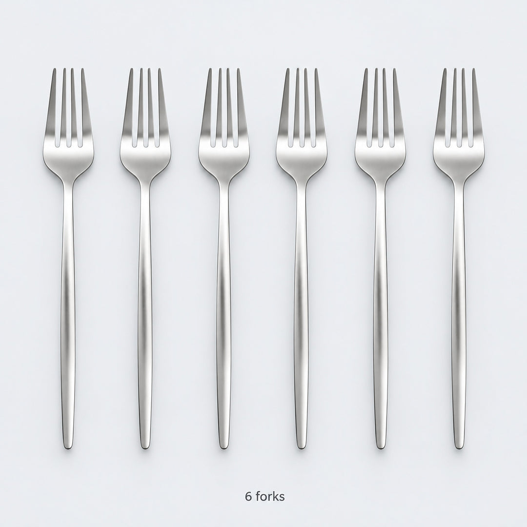 Six matching silver dinner forks; silver set sold separately from gold.