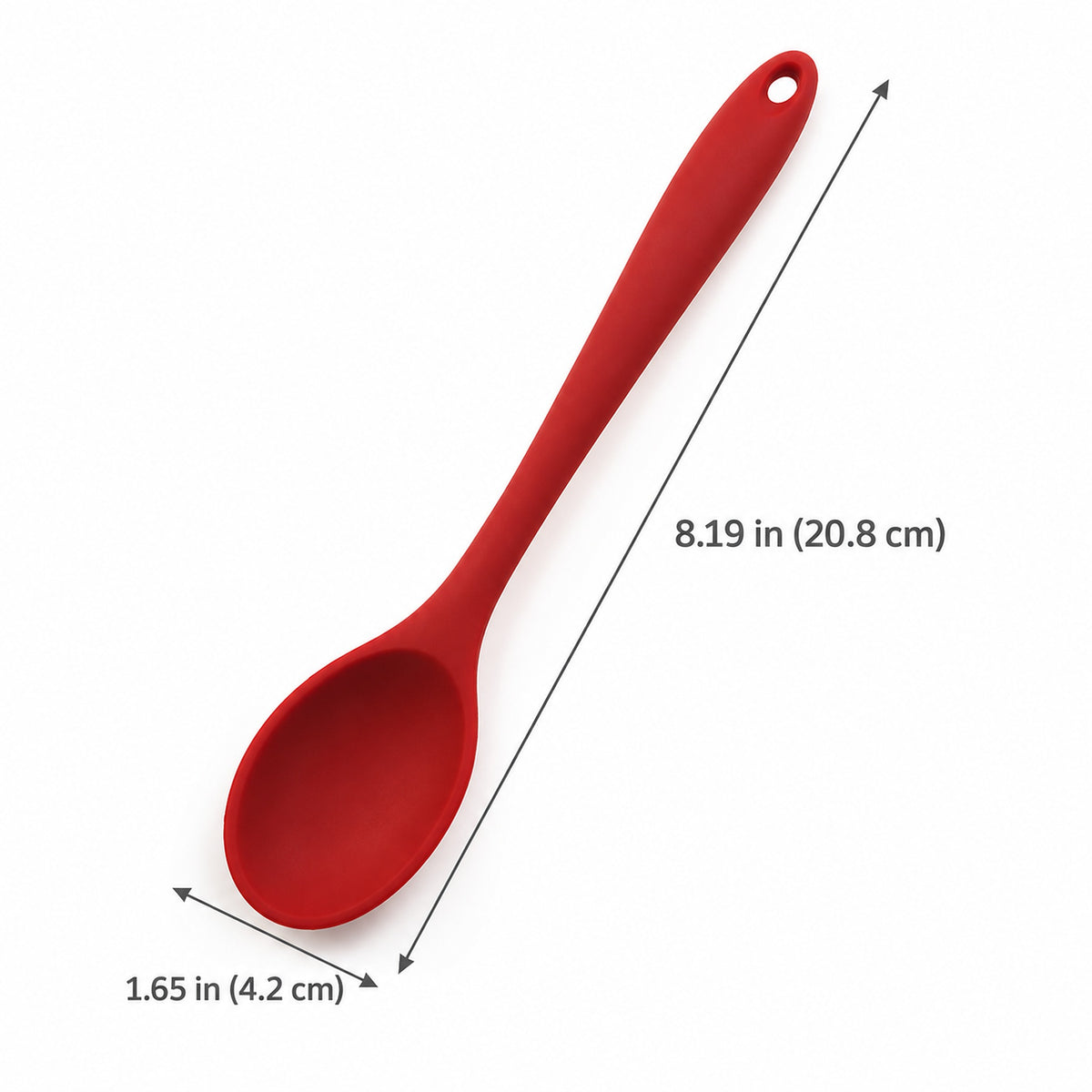 Medium silicone spoon: 20.8 cm long with a 4.2 cm wide bowl.