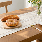 Ivory runner under breakfast serving boards; food and tableware not included.