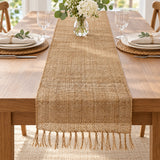 Jute runner styling a wedding table; decorations not included.