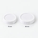 White lids in two alternative nominal sizes: 70 mm and 86 mm.