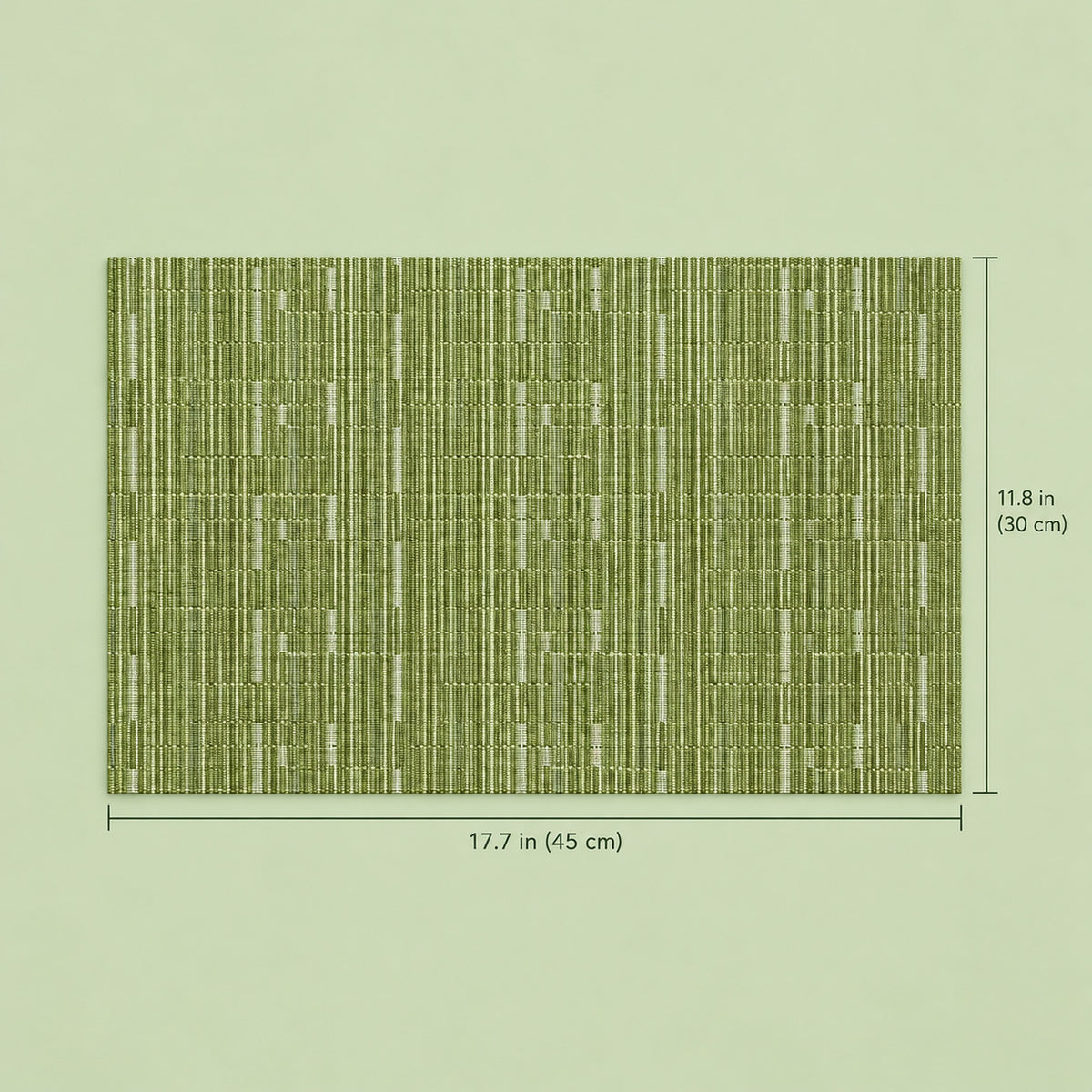Green placemat with approximate 45 by 30 cm dimensions.