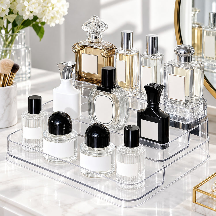 Perfume Storage Box, Plastic Countertop Cosmetic Organizer and Makeup Organizer Box for Bathroom Counters