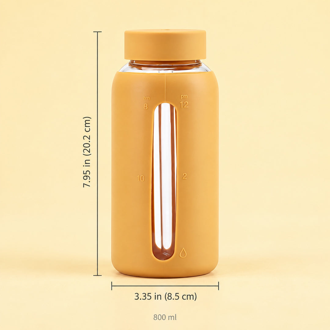 800 ml bottle dimensions: 8.5 cm wide and 20.2 cm tall without the straw.