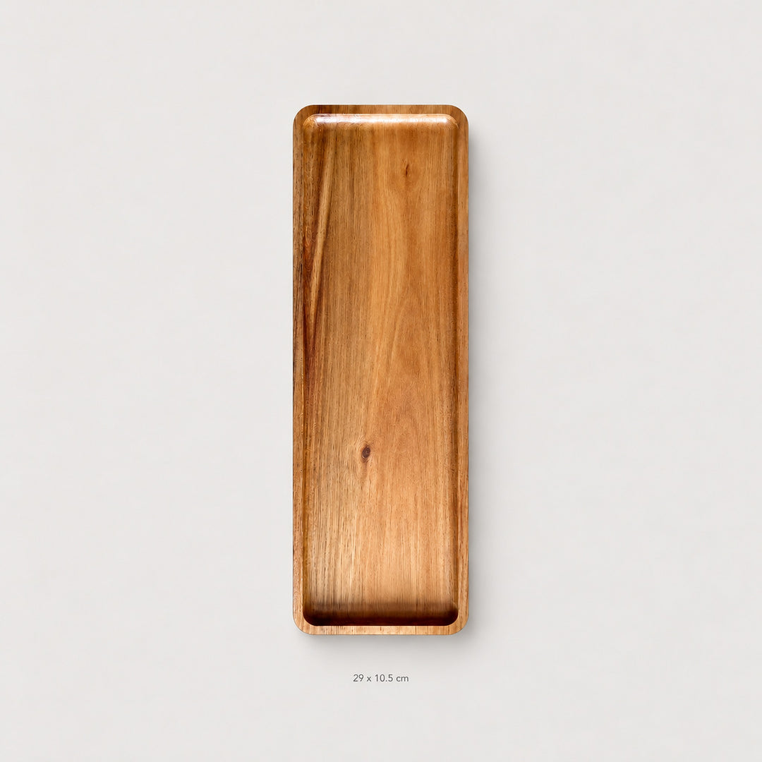 Large rectangular wood tray, approximately 29 x 10.5 cm.