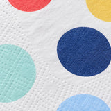 Embossed paper texture and navy dot print detail.