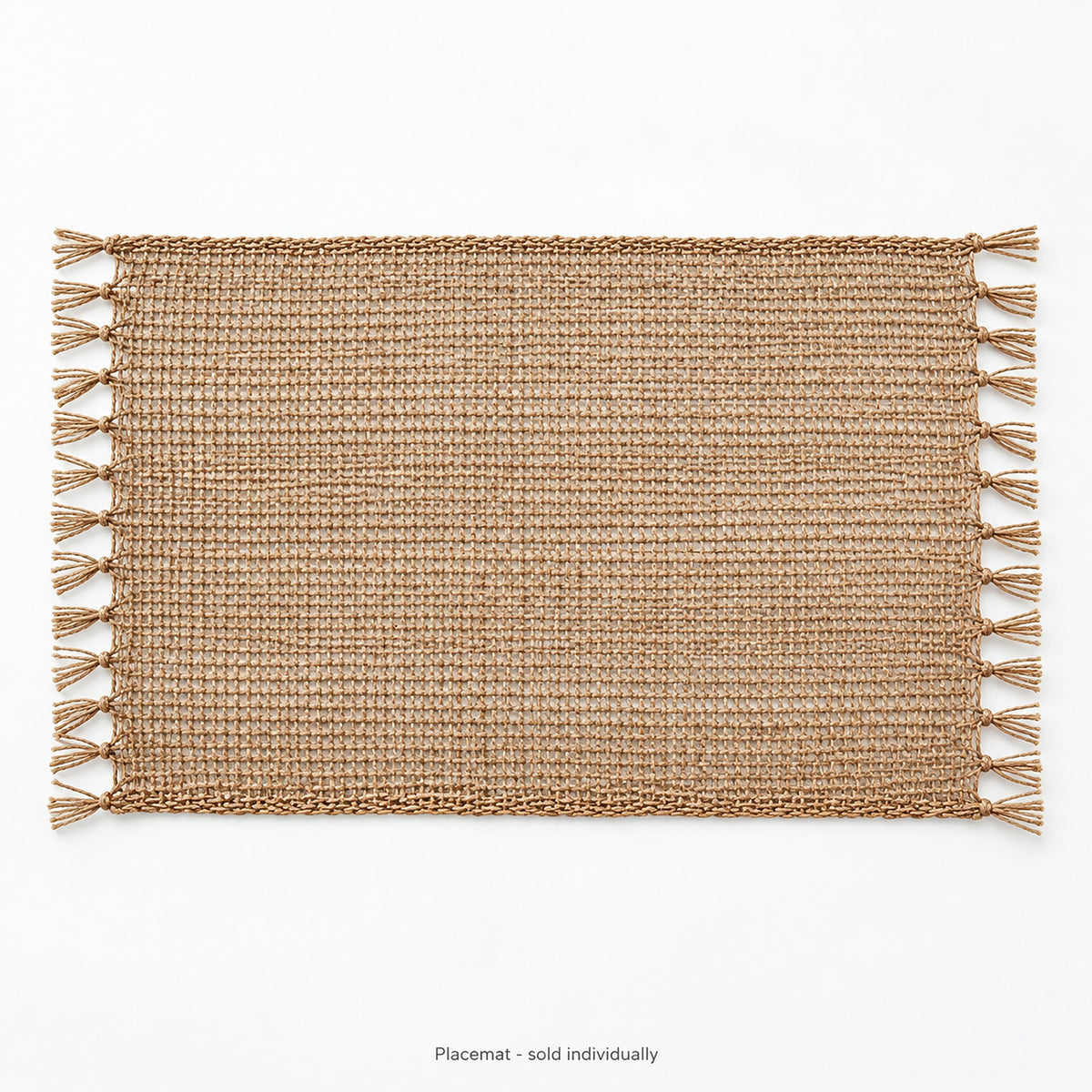 One rectangular jute placemat; sold individually.