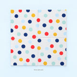 Unfolded square paper napkin measuring approximately 33 cm.