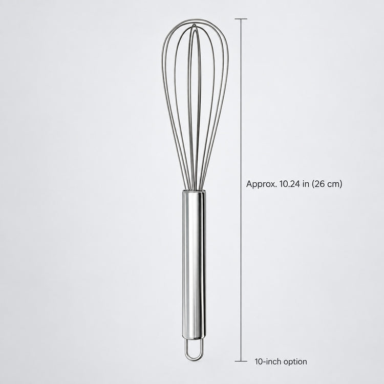 10-inch whisk option, approximately26cm overall length.