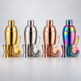 Cocktail shaker kit color and component options arranged in studio