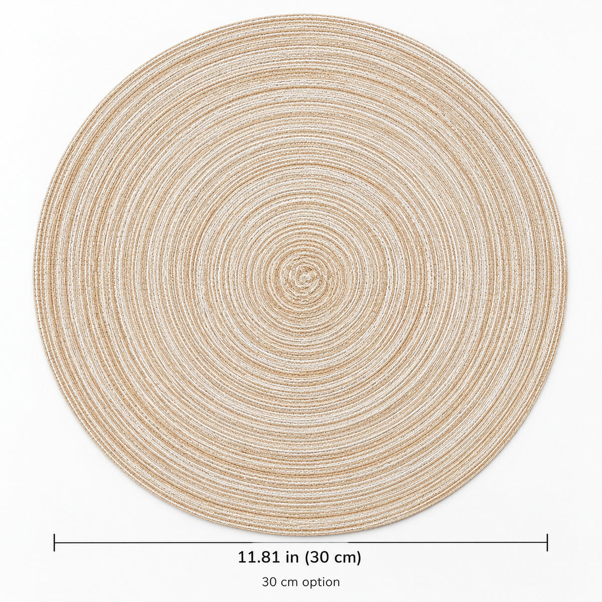 30 cm round mat with diameter measurement.