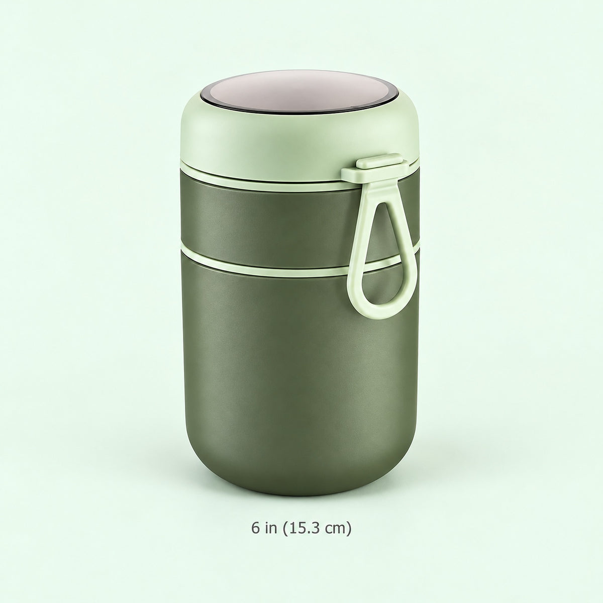 Green 710 ml food jar with approximate 15.3 cm height.