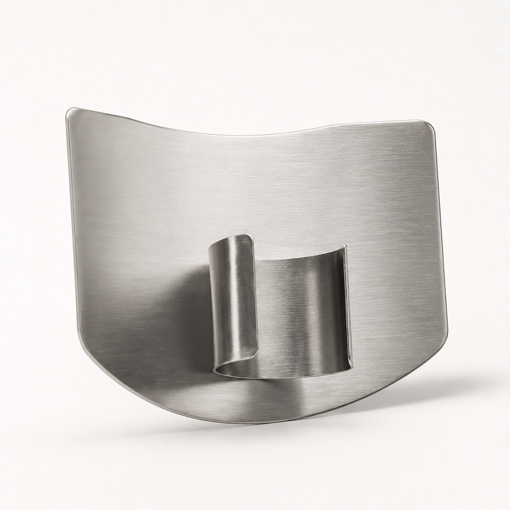Single Finger Guard: smaller stainless steel shield with one split ring on the inner face
