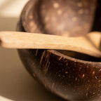 Coconut Shell Bowls with Wooden Spoons for Poke Ramen Rice