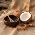 Coconut Shell Bowls with Wooden Spoons for Poke Ramen Rice