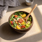 Coconut Shell Bowls with Wooden Spoons for Poke Ramen Rice