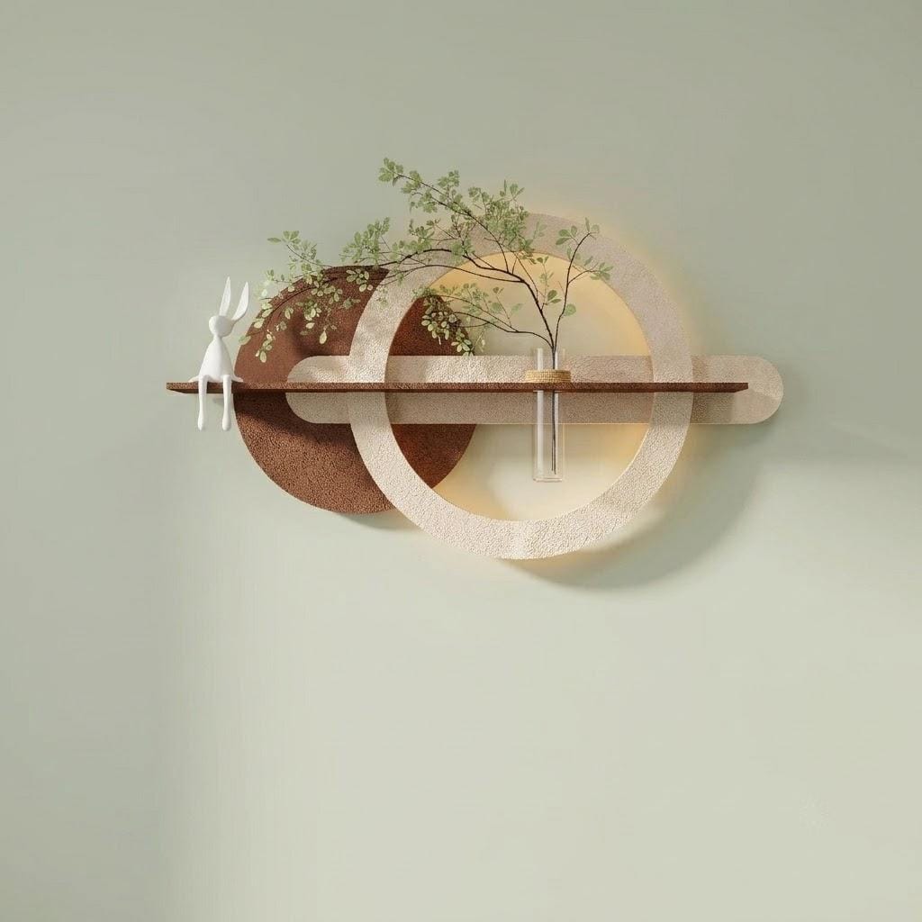 LED Backlit Round Wall Art, Wabi Sabi Textured Wood Disc