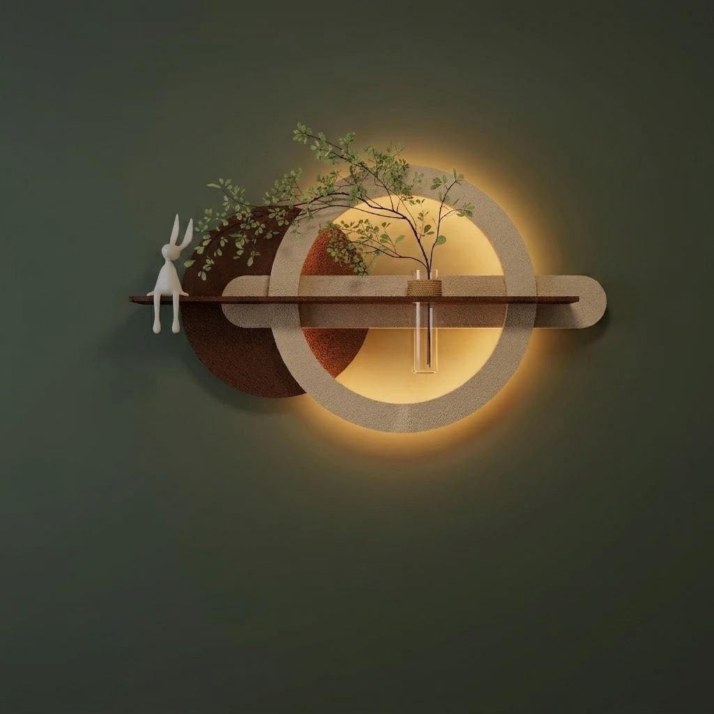 LED Backlit Round Wall Art, Wabi Sabi Textured Wood Disc