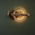 LED Backlit Round Wall Art, Wabi Sabi Textured Wood Disc