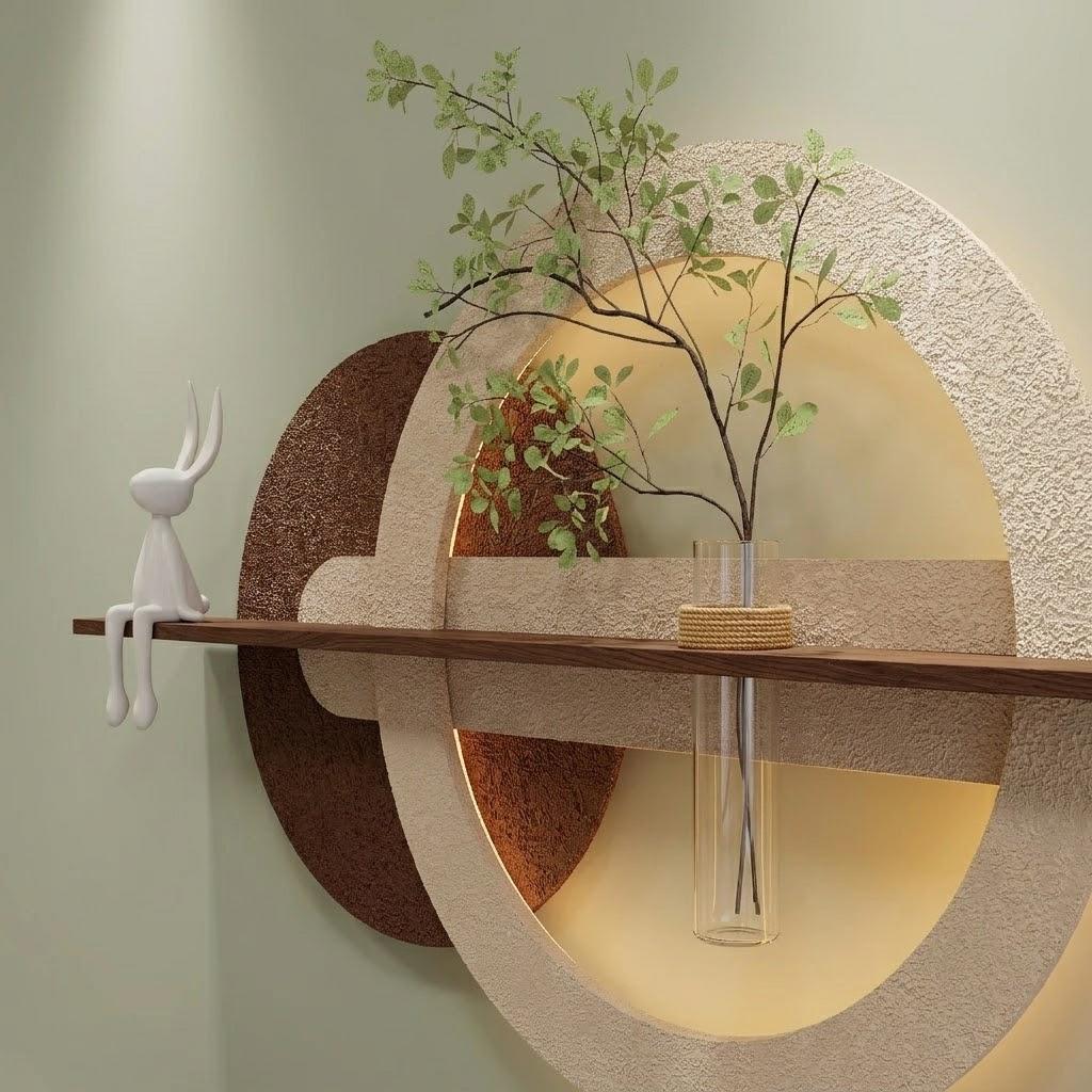 LED Backlit Round Wall Art, Wabi Sabi Textured Wood Disc