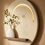 LED Backlit Round Wall Art, Small Wabi Sabi Wood Panel with
