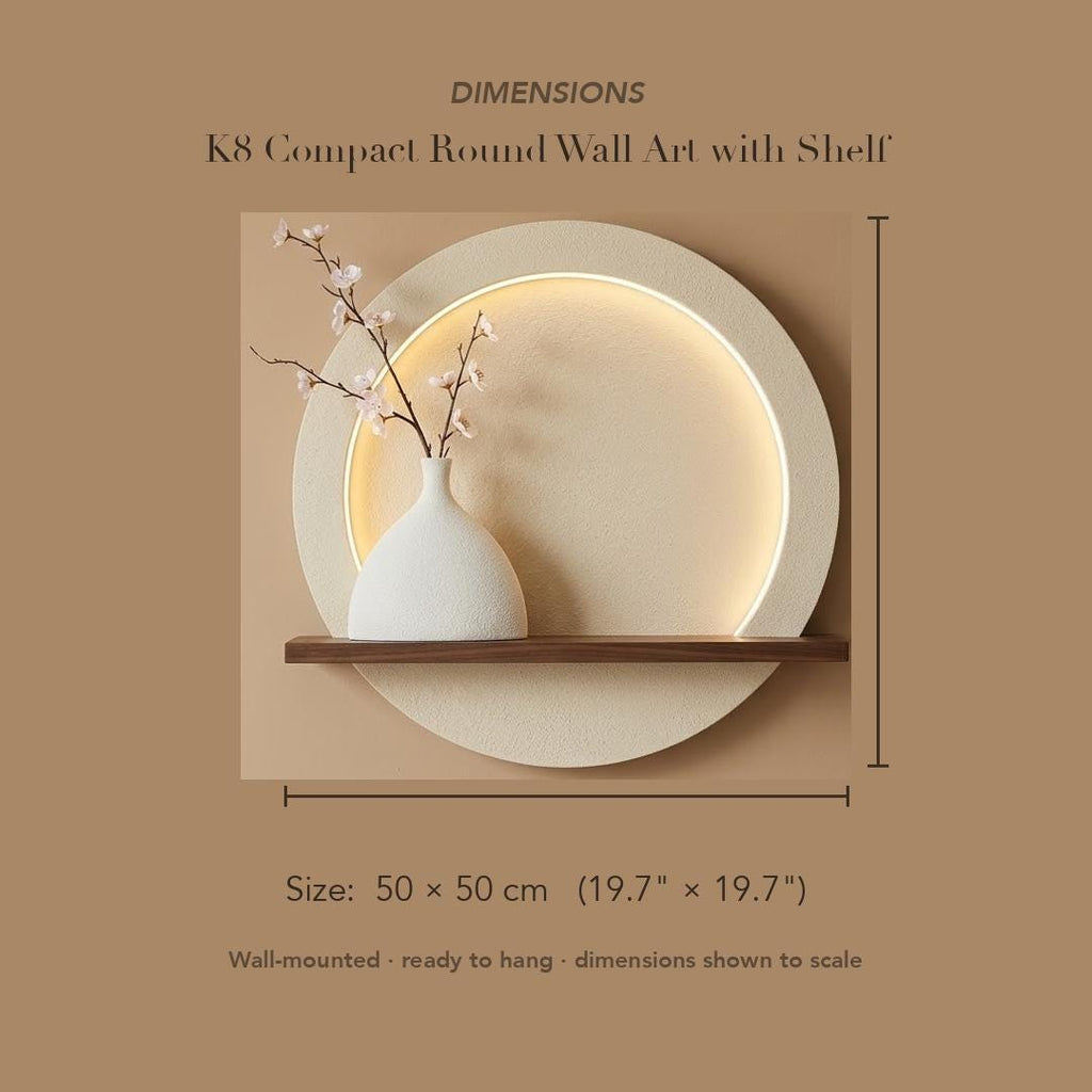 LED Backlit Round Wall Art, Small Wabi Sabi Wood Panel with