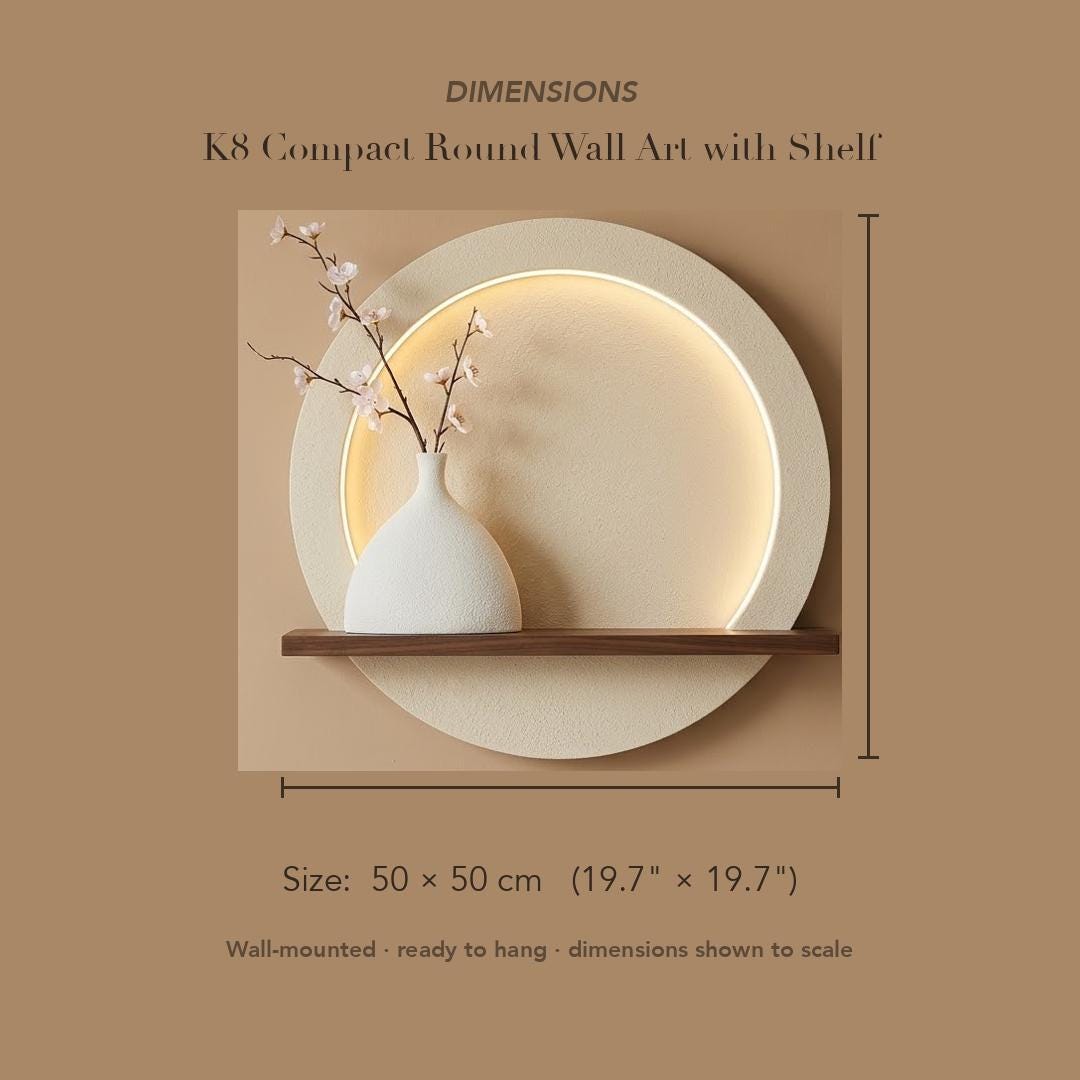 LED Backlit Round Wall Art, Small Wabi Sabi Wood Panel with