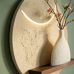 LED Backlit Round Wall Art, Small Wabi Sabi Wood Panel with