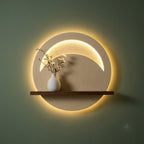 LED Backlit Round Wall Art, Small Wabi Sabi Wood Panel with