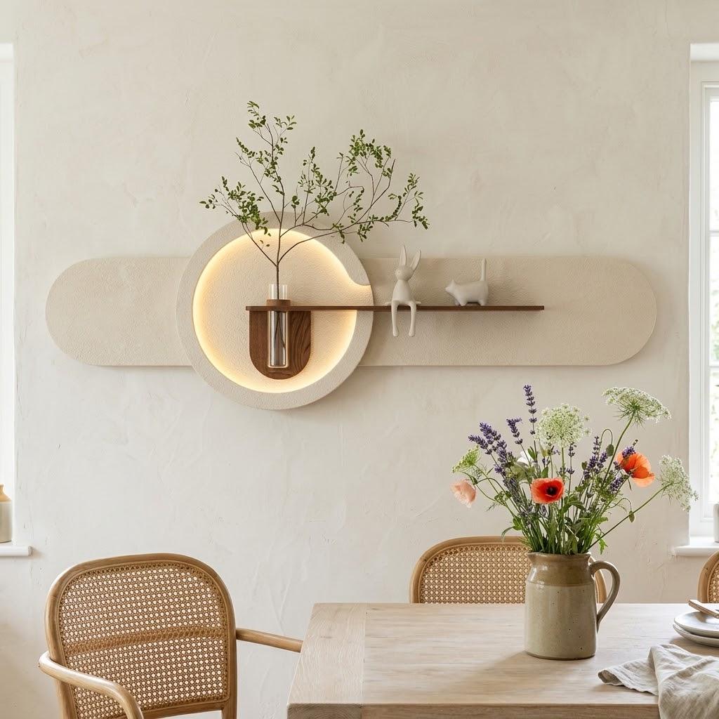 LED Backlit Wall Art, Oval Wabi Sabi Wood Panel with Flower