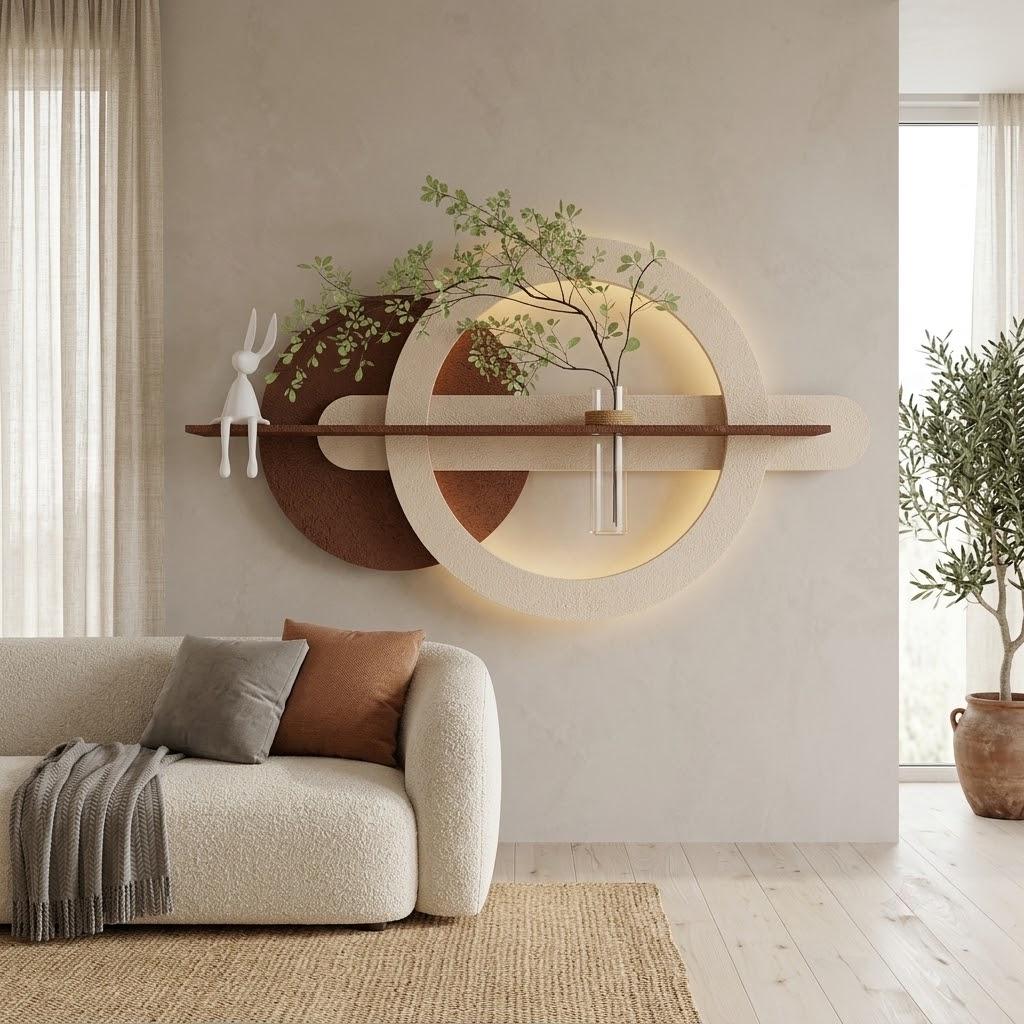 LED Backlit Round Wall Art, Wabi Sabi Textured Wood Disc
