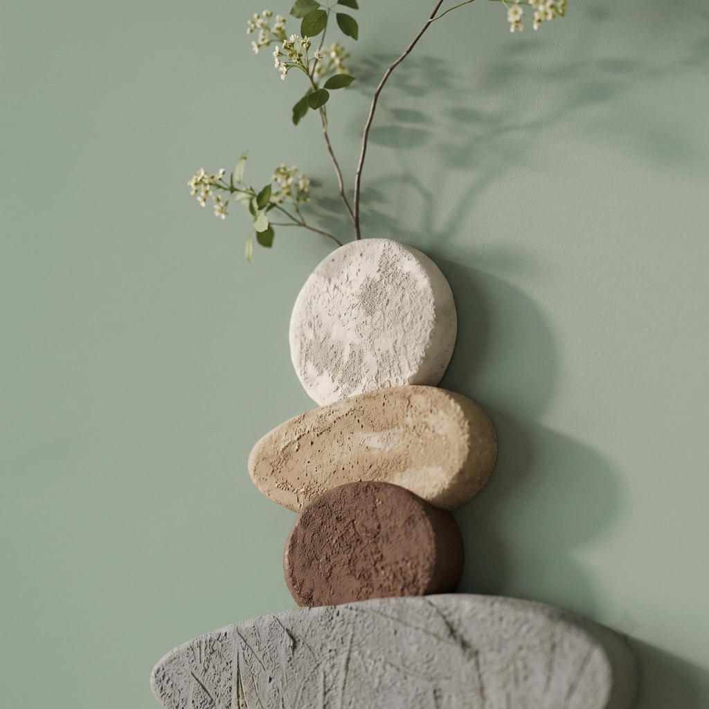 Wabi Sabi Stone Wall Art, Japandi Pebble Totem Decor