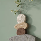 Wabi Sabi Stone Wall Art, Japandi Pebble Totem Decor