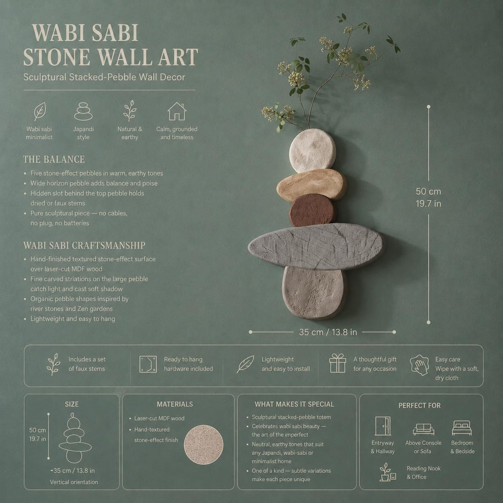 Wabi Sabi Stone Wall Art, Japandi Pebble Totem Decor