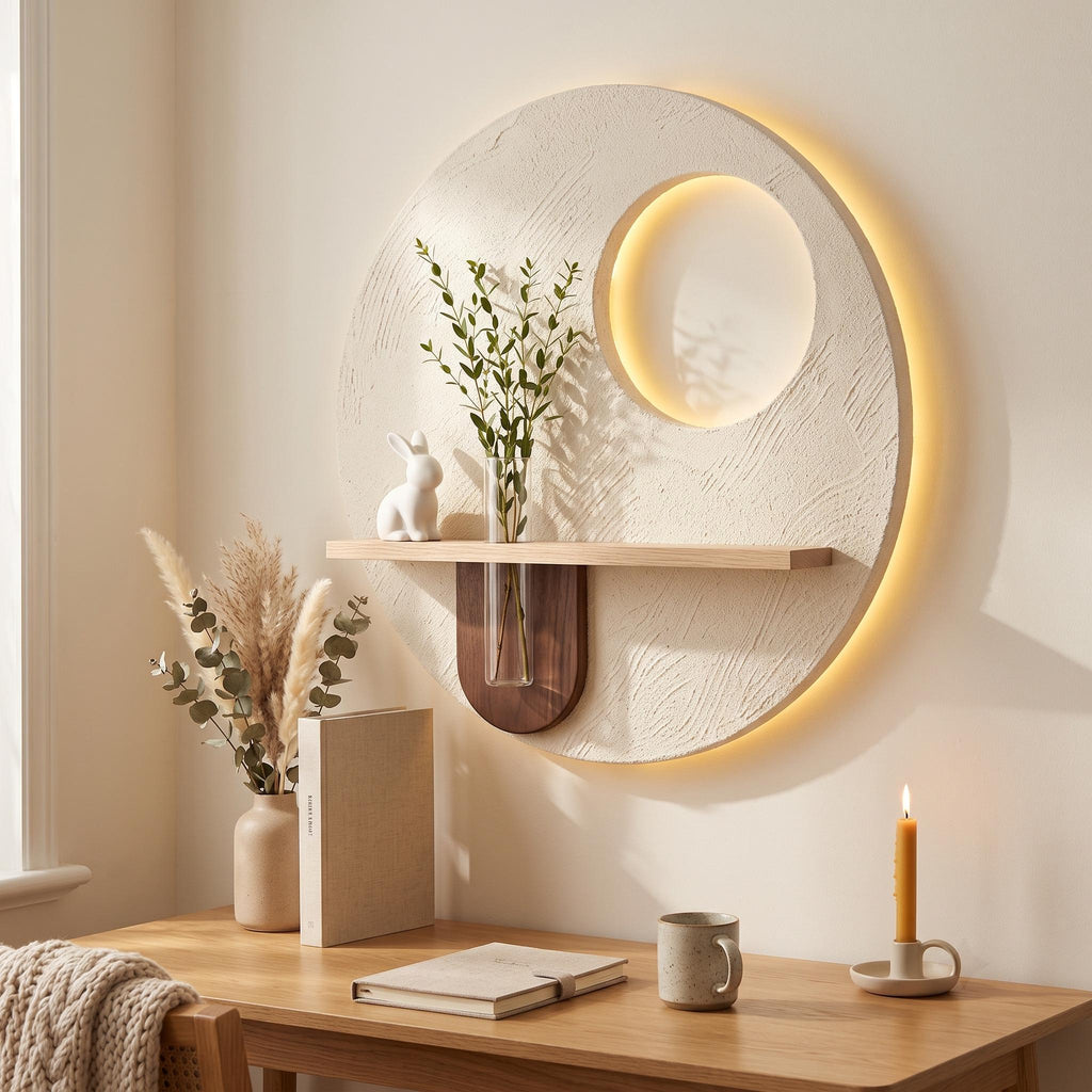 Wabi Sabi Plaster Wall Sconce, Japandi LED Decor