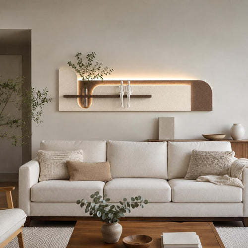 Above Sofa Wall Decor, Long Backlit Wall Art with Shelf and