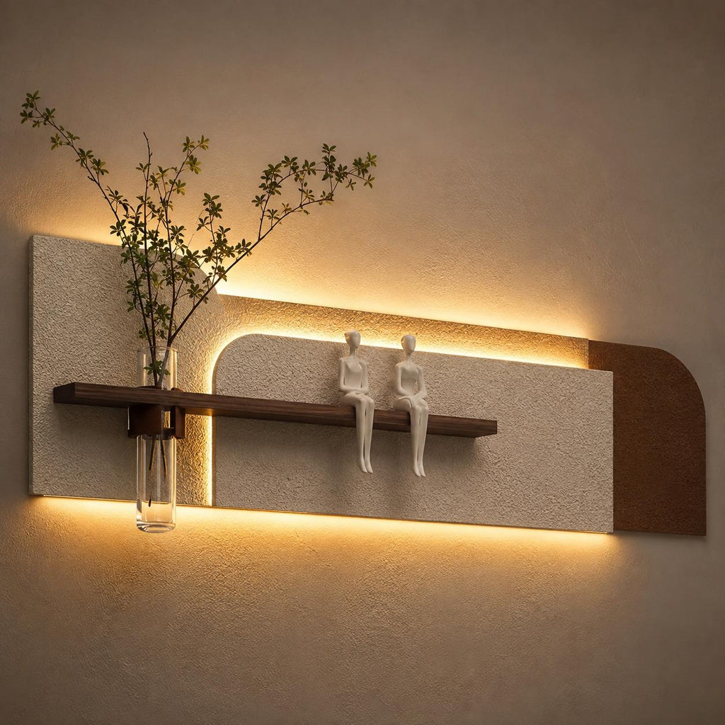 Above Sofa Wall Decor, Long Backlit Wall Art with Shelf and