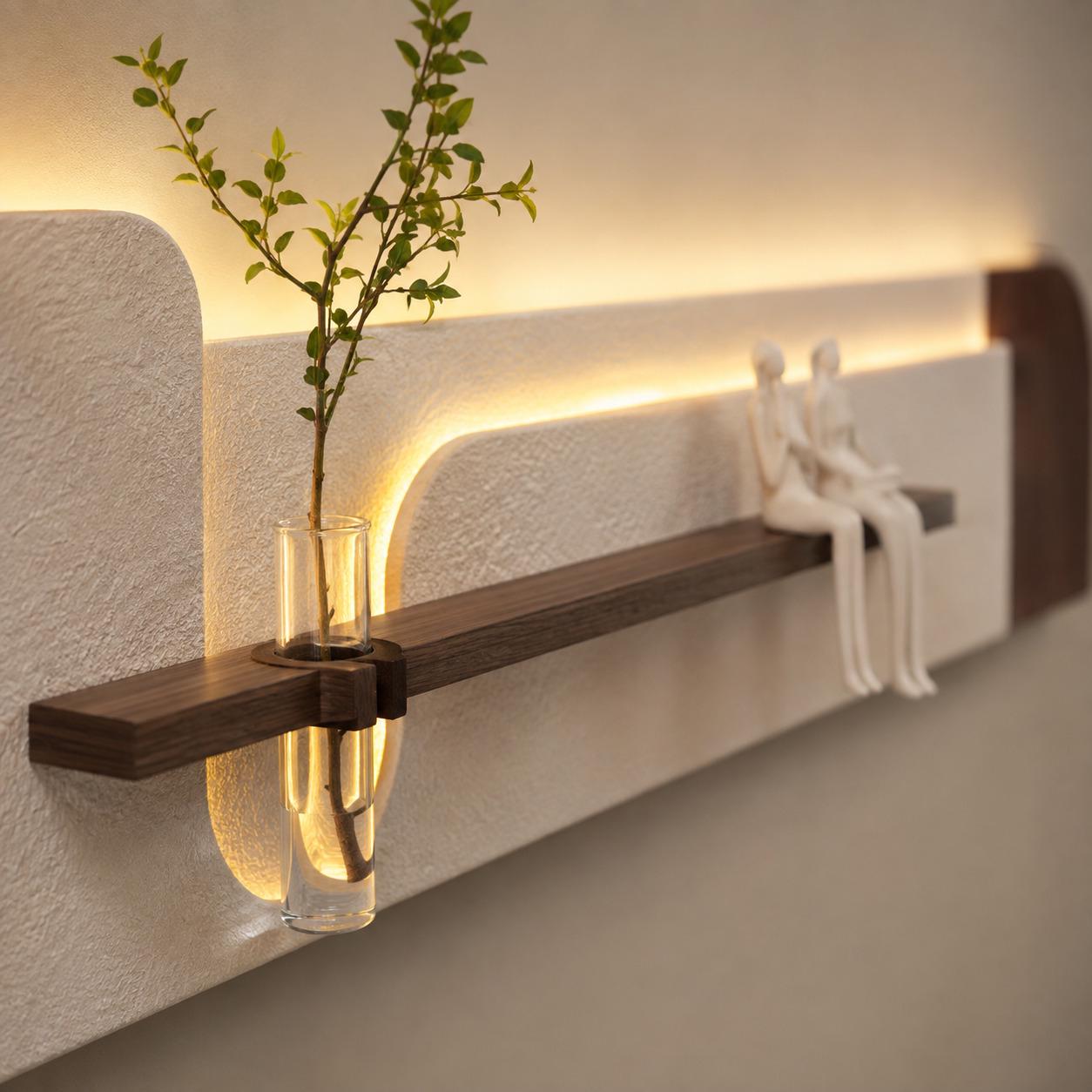 Above Sofa Wall Decor, Long Backlit Wall Art with Shelf and