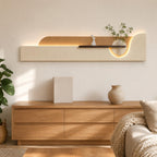 Long Wall Art Above Sofa, Backlit Plaster Panel with Shelf