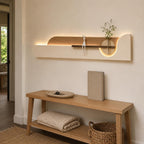 Long Wall Art Above Sofa, Backlit Plaster Panel with Shelf