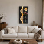 Tall Backlit Wall Art, Black Textured Panel with Shelf and