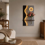 Tall Backlit Wall Art, Black Textured Panel with Shelf and