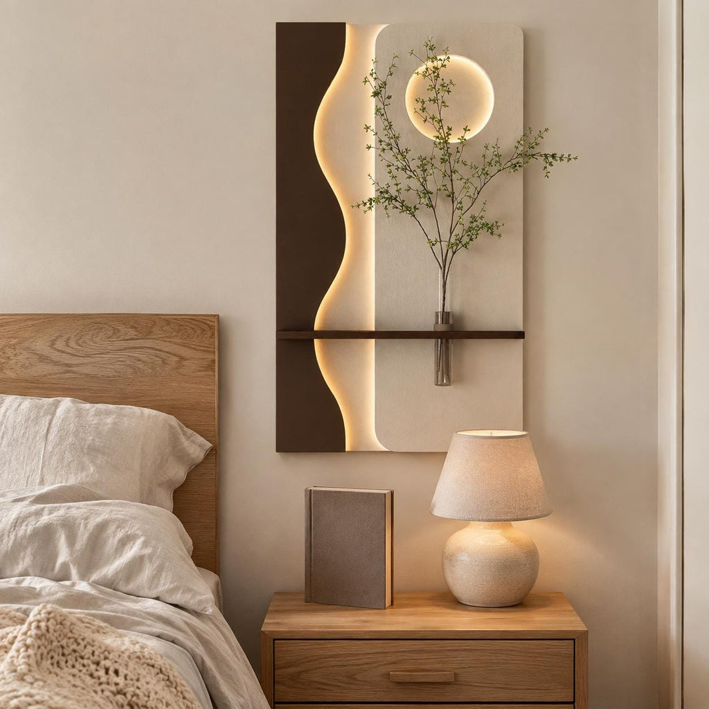 Vertical Wall Art with Shelf, Backlit Plaster Panel and