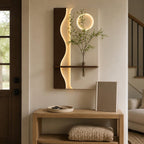 Vertical Wall Art with Shelf, Backlit Plaster Panel and